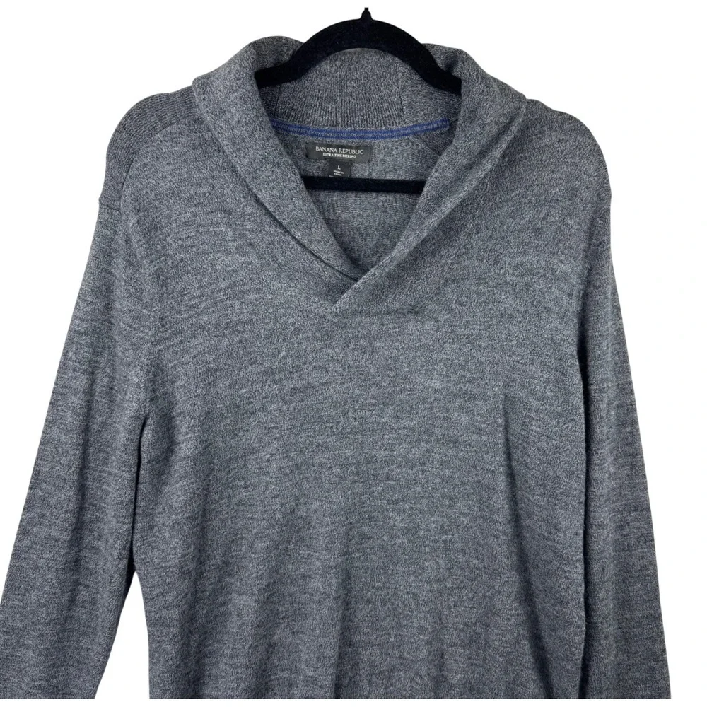 Banana Republic Sweater Mens Large Gray Extra Fine Merino Wool Shawl Collar Knit